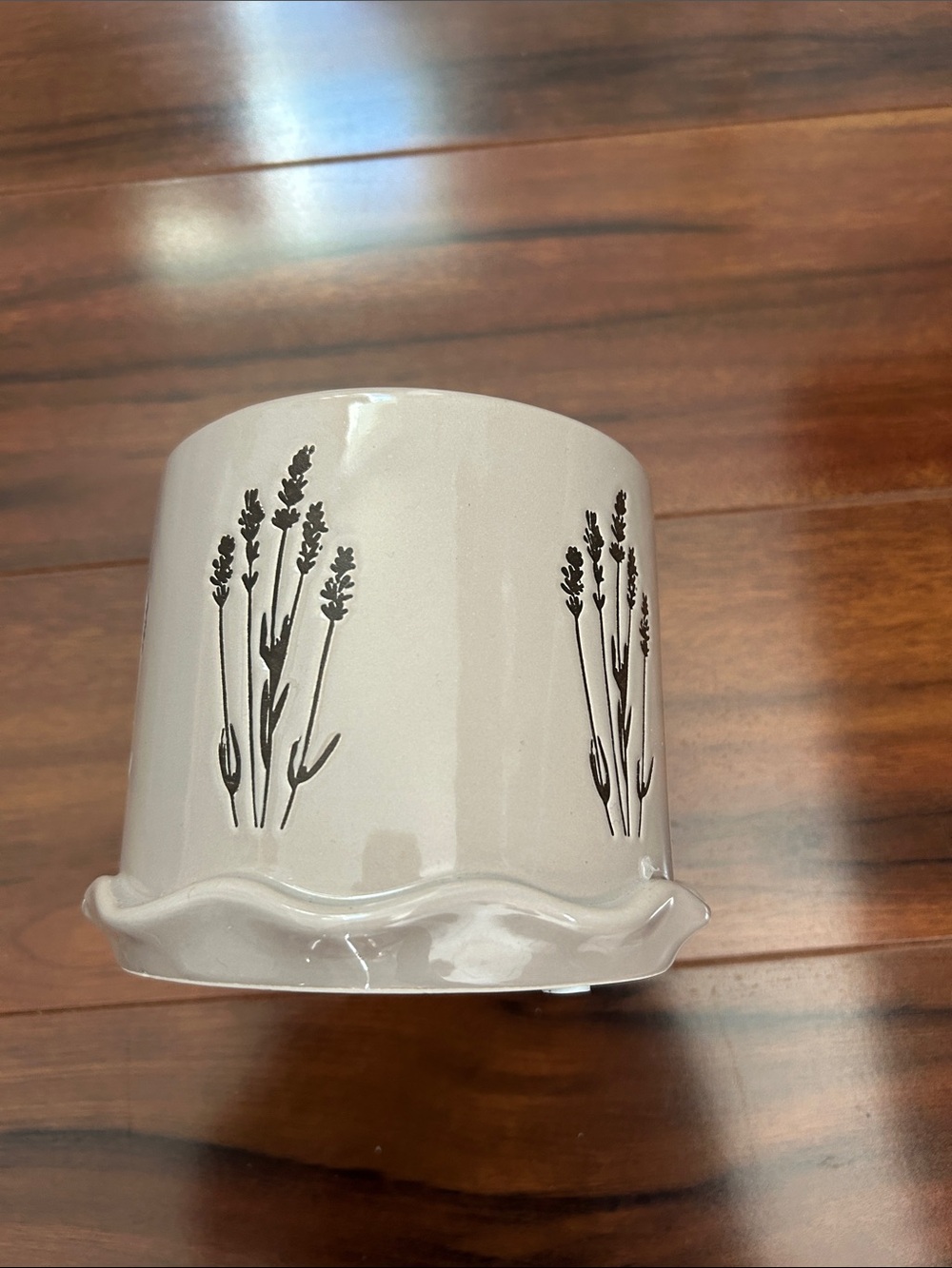 White Ceramic Planter with Black Lavender Motif